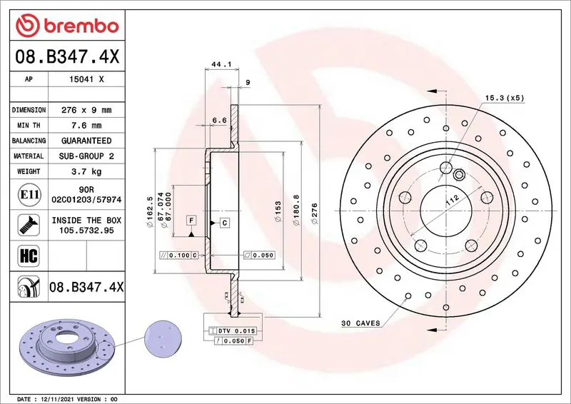 Bremžu diski BREMBO 08B3474X