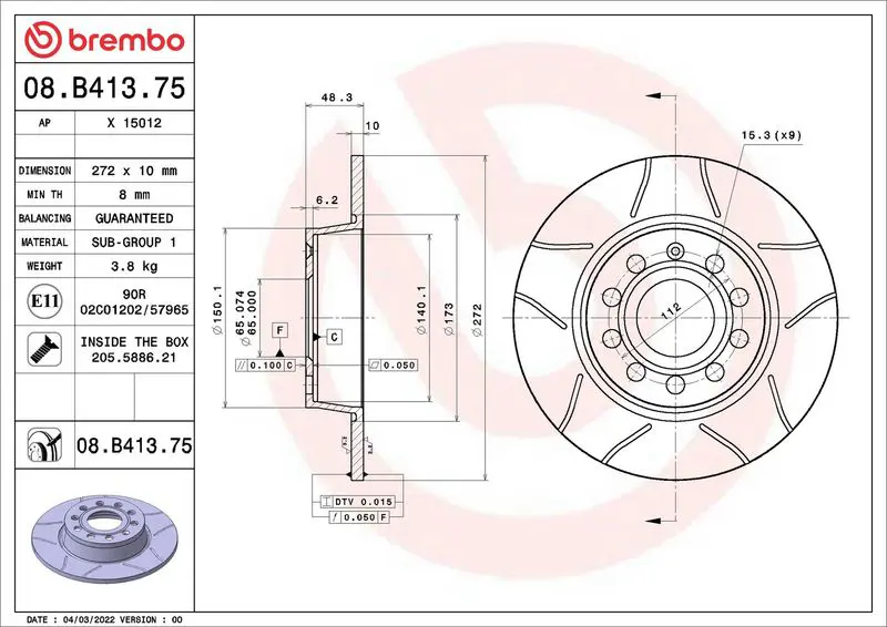 Bremžu diski BREMBO 08B41375