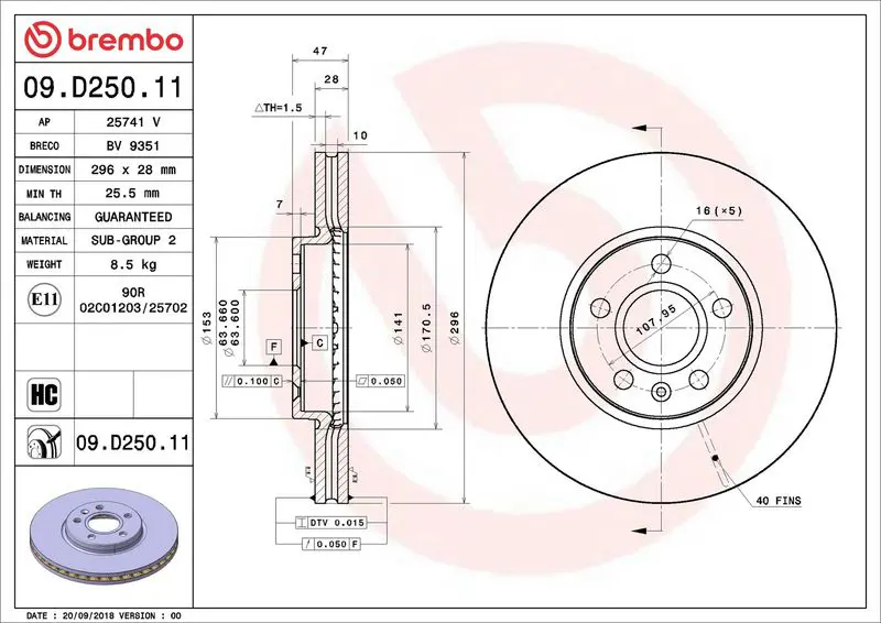 Bremžu diski BREMBO 09D25011