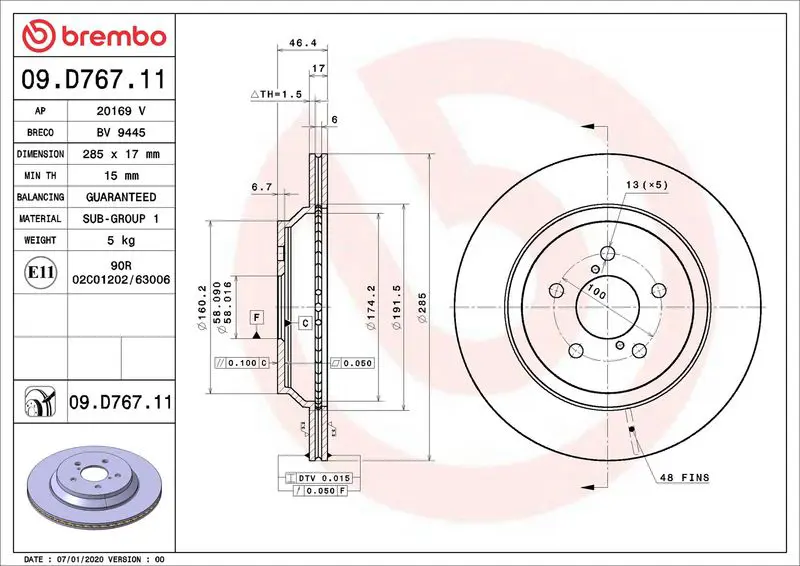 Bremžu diski BREMBO 09D76711