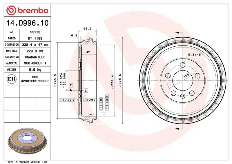 Bremžu trumulis BREMBO 14D99610