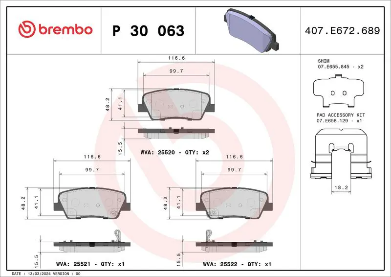 Bremžu uzliku kompl., Disku bremzes BREMBO