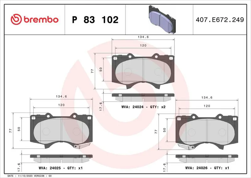 Bremžu uzliku kompl., Disku bremzes BREMBO
