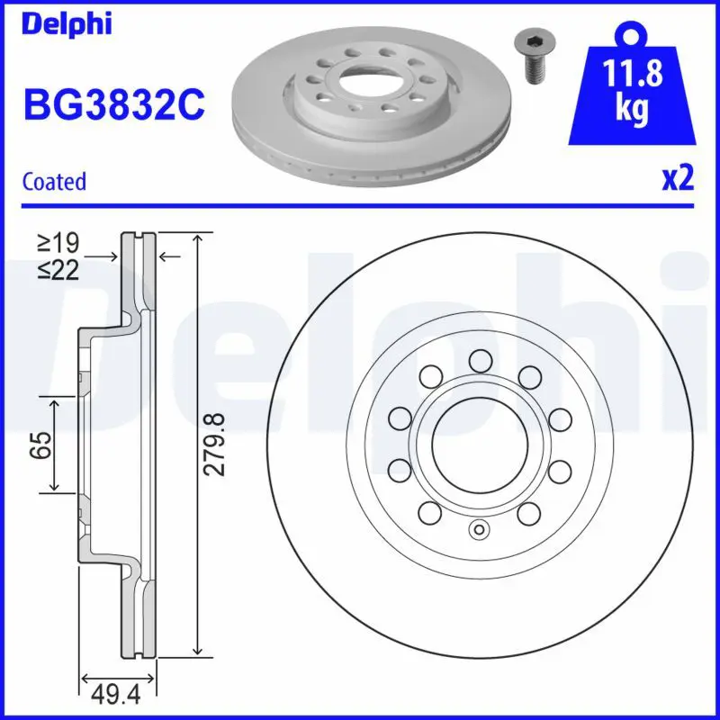 Bremžu diski DELPHI BG3832C