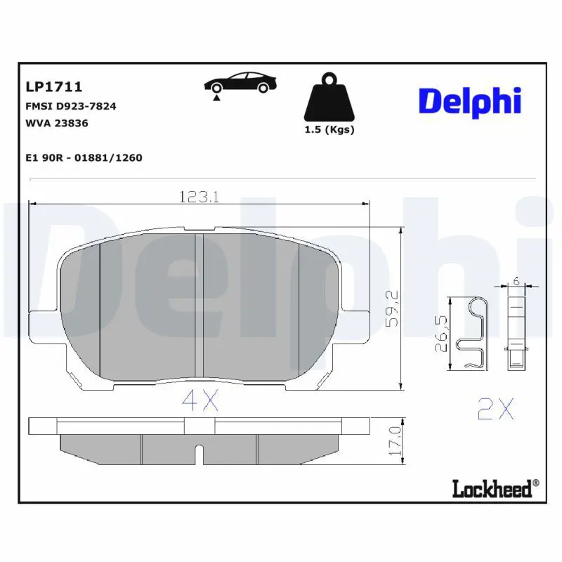 Bremžu uzliku kompl., Disku bremzes DELPHI