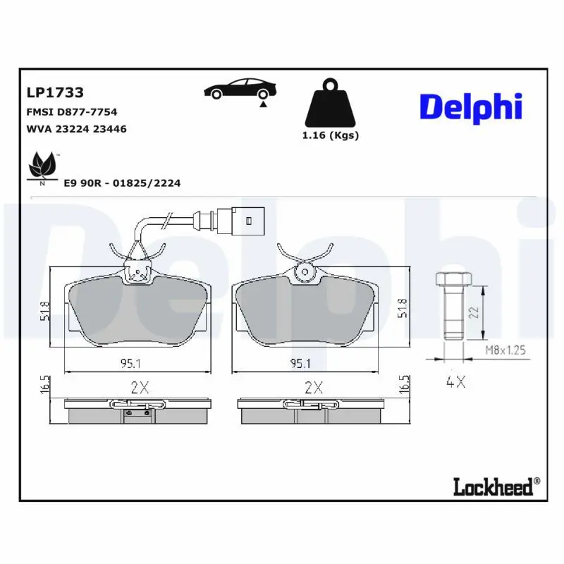 Bremžu uzliku kompl., Disku bremzes DELPHI