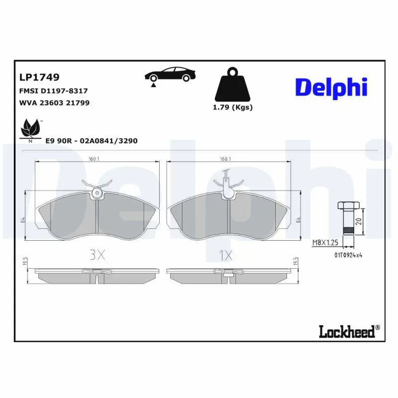 Bremžu uzliku kompl., Disku bremzes DELPHI
