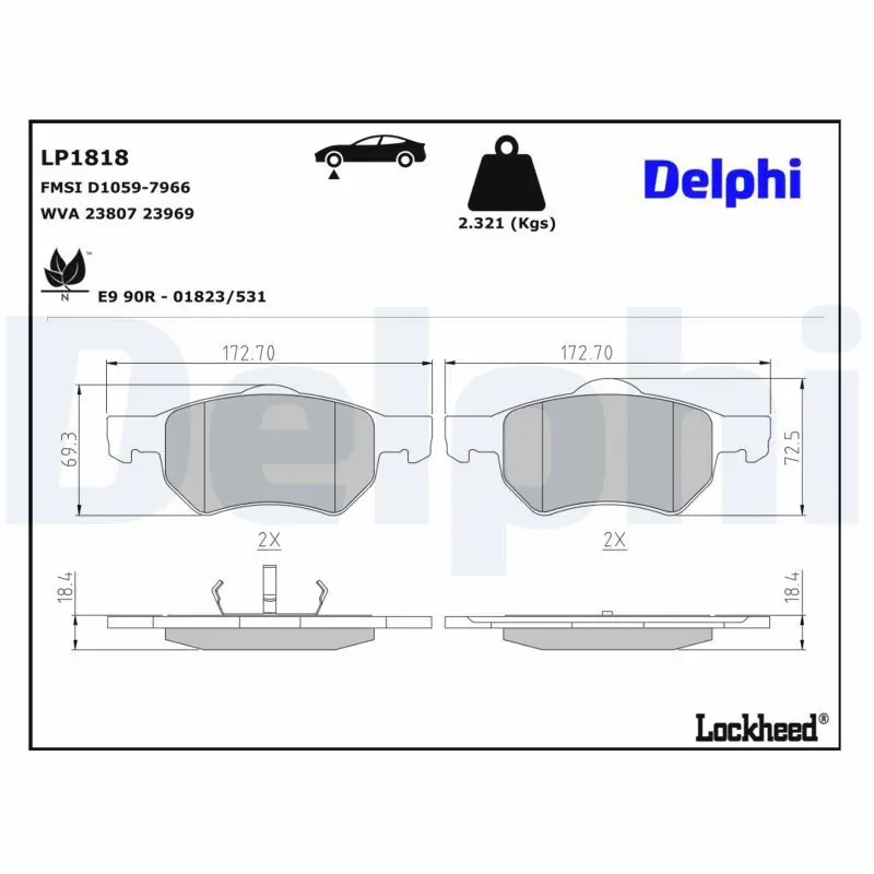 Bremžu uzliku kompl., Disku bremzes DELPHI