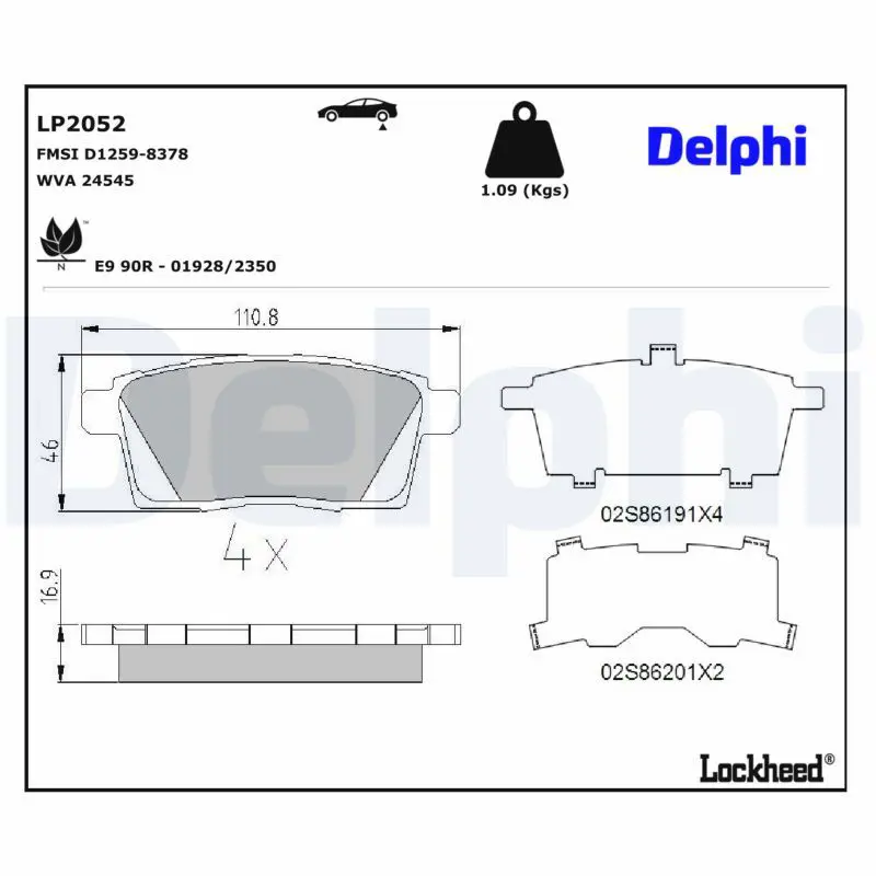 Bremžu uzliku kompl., Disku bremzes DELPHI
