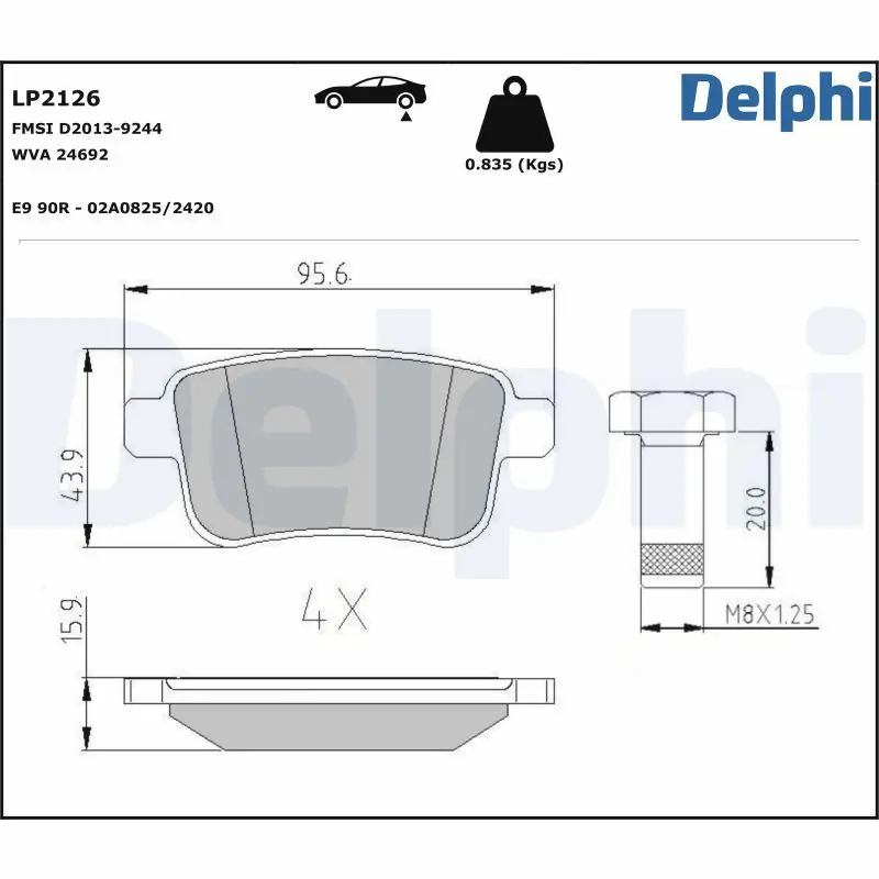 Bremžu uzliku kompl., Disku bremzes DELPHI