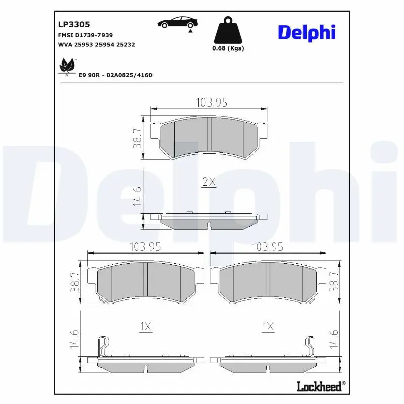 Bremžu uzliku kompl., Disku bremzes DELPHI