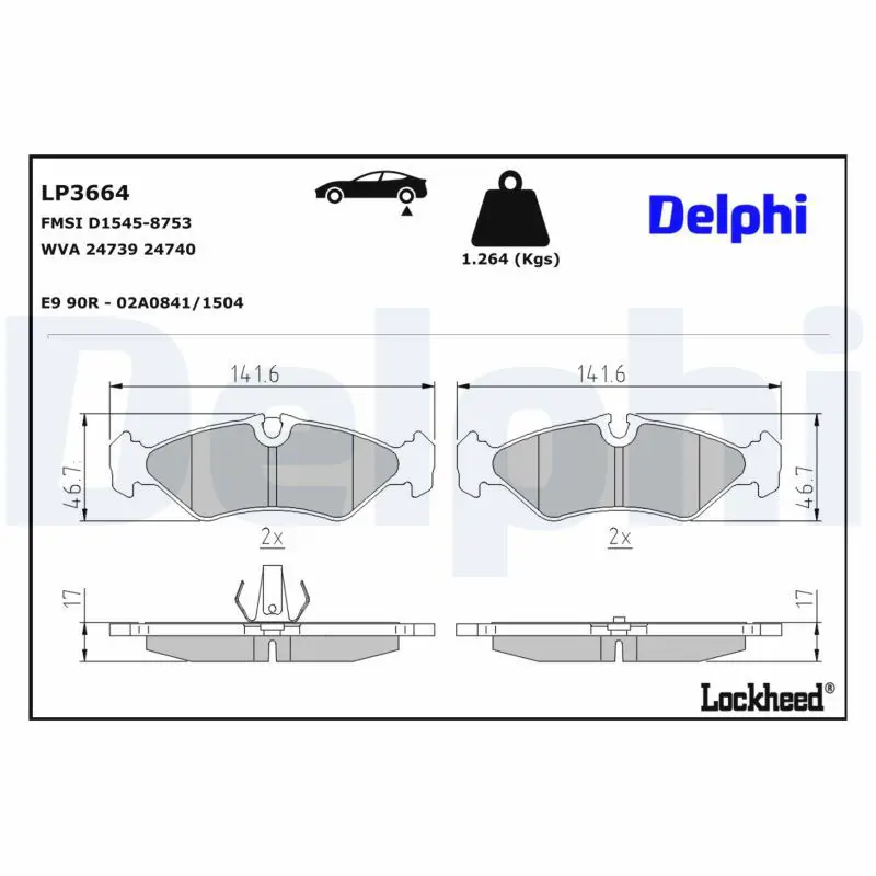 Bremžu uzliku kompl., Disku bremzes DELPHI