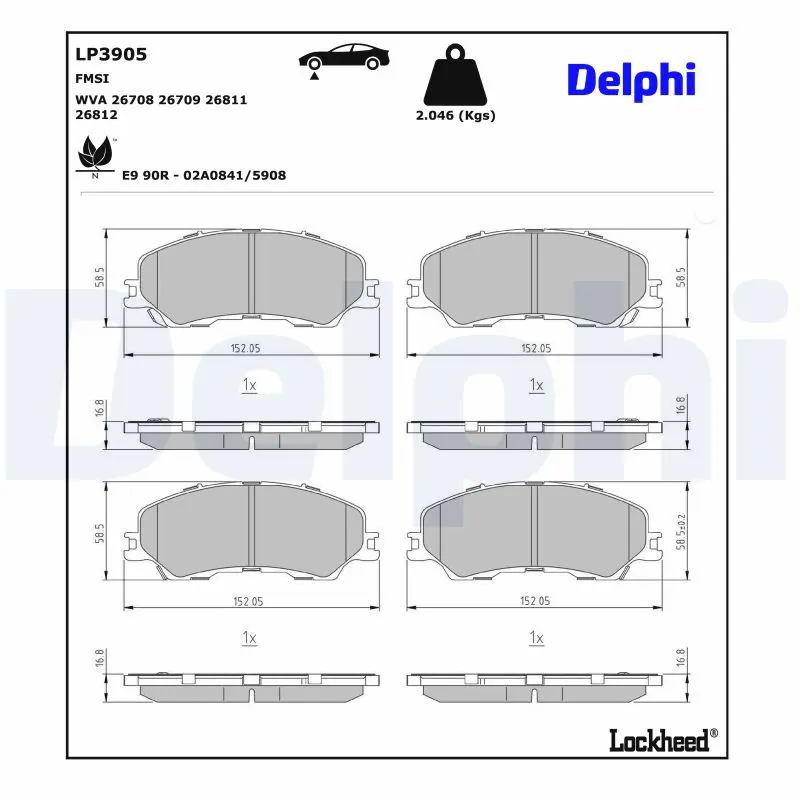Bremžu uzliku kompl., Disku bremzes DELPHI