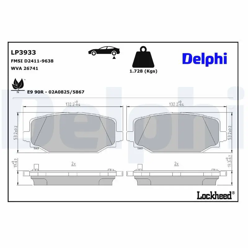 Bremžu uzliku kompl., Disku bremzes DELPHI