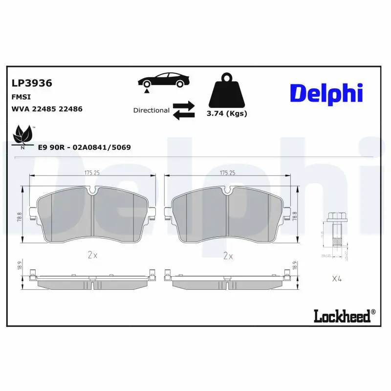 Bremžu uzliku kompl., Disku bremzes DELPHI