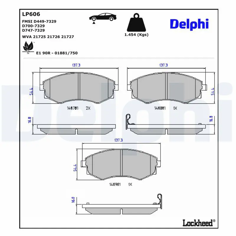 Bremžu uzliku kompl., Disku bremzes DELPHI
