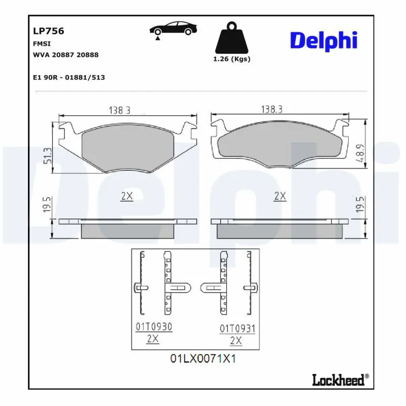 Bremžu uzliku kompl., Disku bremzes DELPHI