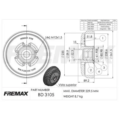 Brake Drum FREMAX BD3105KT