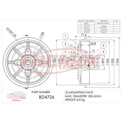 Brake Drum FREMAX BD4726KT