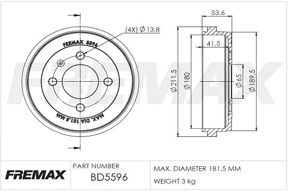 Bremžu trumulis FREMAX BD5596
