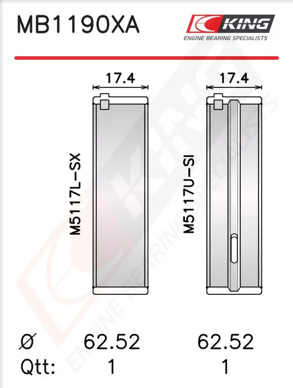 Kloķvārpstas gultņu komplekts KING MB1190XA