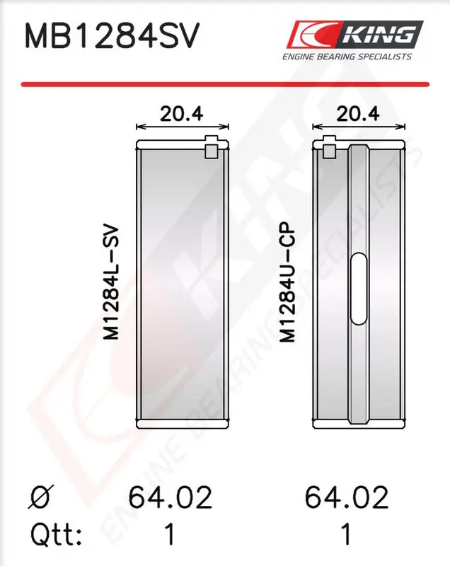 Kloķvārpstas gultņu komplekts KING MB1284SV05