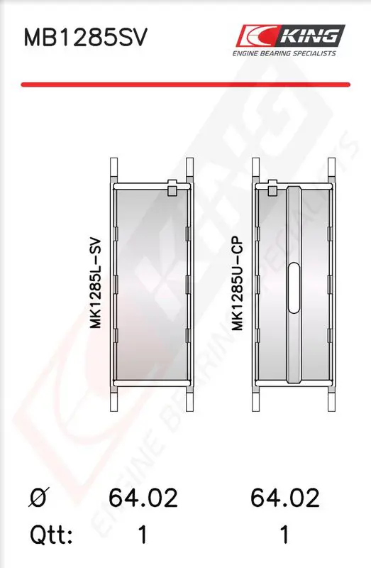 Kloķvārpstas gultņu komplekts KING MB1285SV