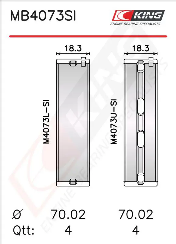 Kloķvārpstas gultņu komplekts KING MB4073SI