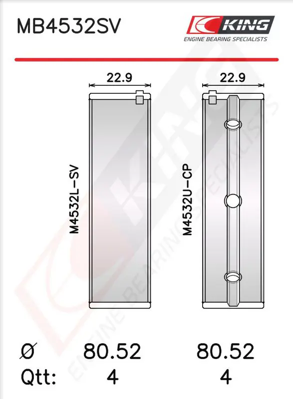 Crankshaft Bearing Set KING MB4532SV025