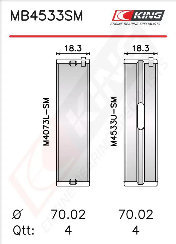 Kloķvārpstas gultņu komplekts KING MB4533SM025