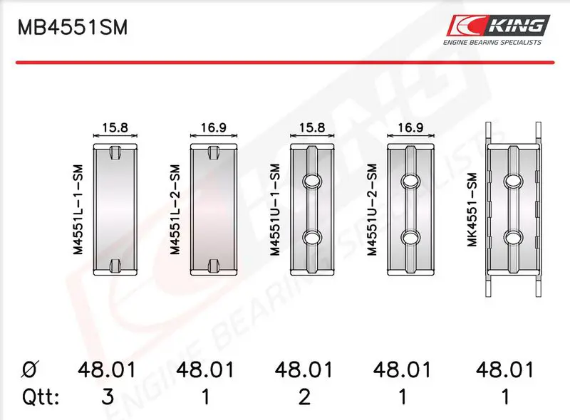 Crankshaft Bearing Set KING MB4551SM