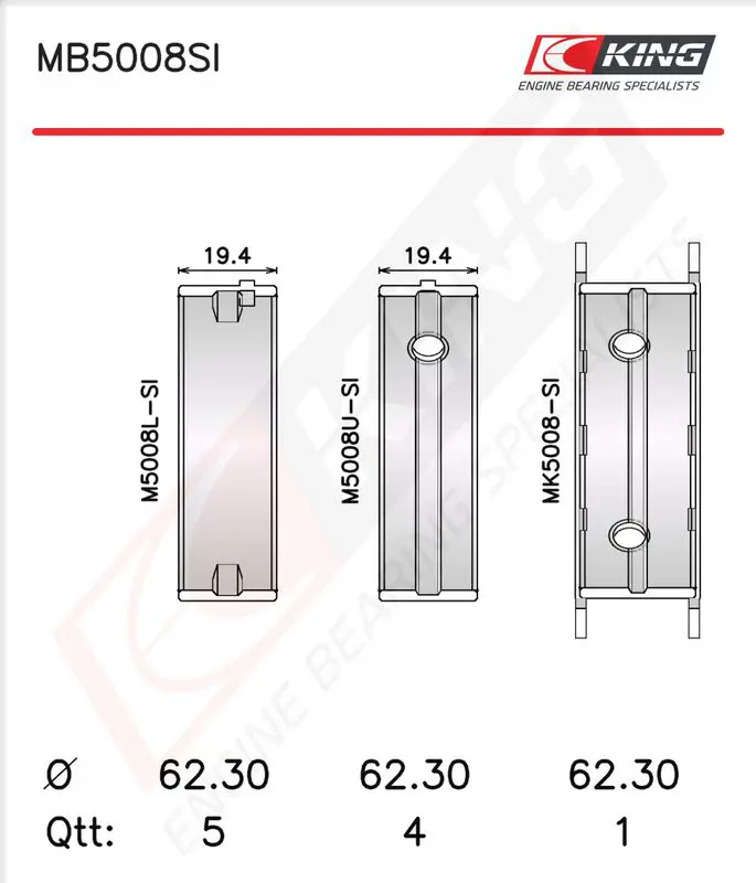 Kloķvārpstas gultņu komplekts KING MB5008SI