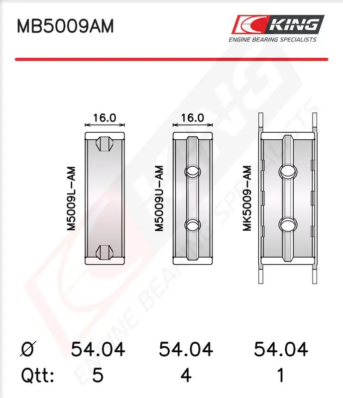 Kloķvārpstas gultņu komplekts KING MB5009AM