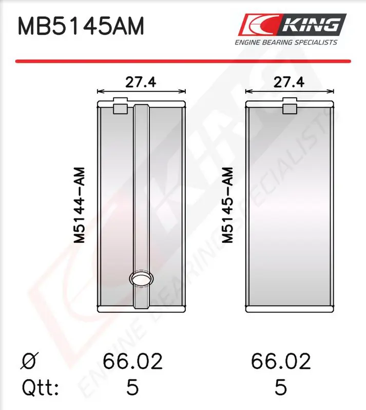 Kloķvārpstas gultņu komplekts KING MB5145AM