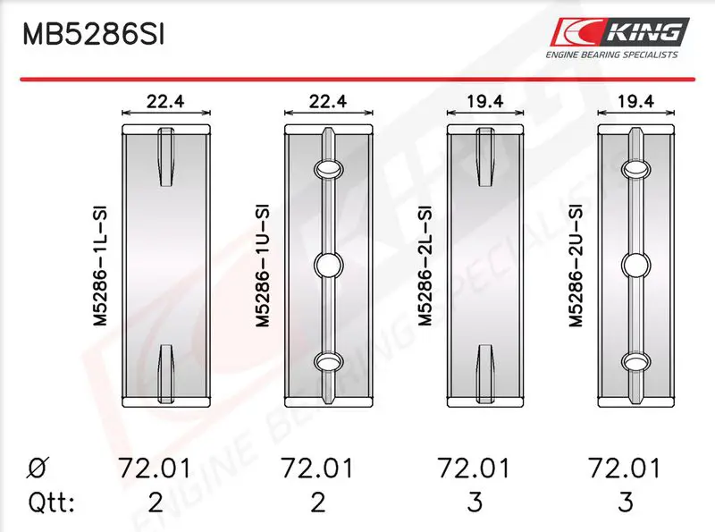 Crankshaft Bearing Set KING MB5286SI