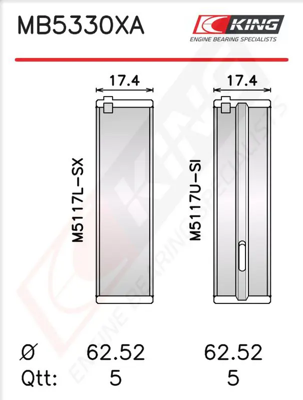 Kloķvārpstas gultņu komplekts KING MB5330XA025