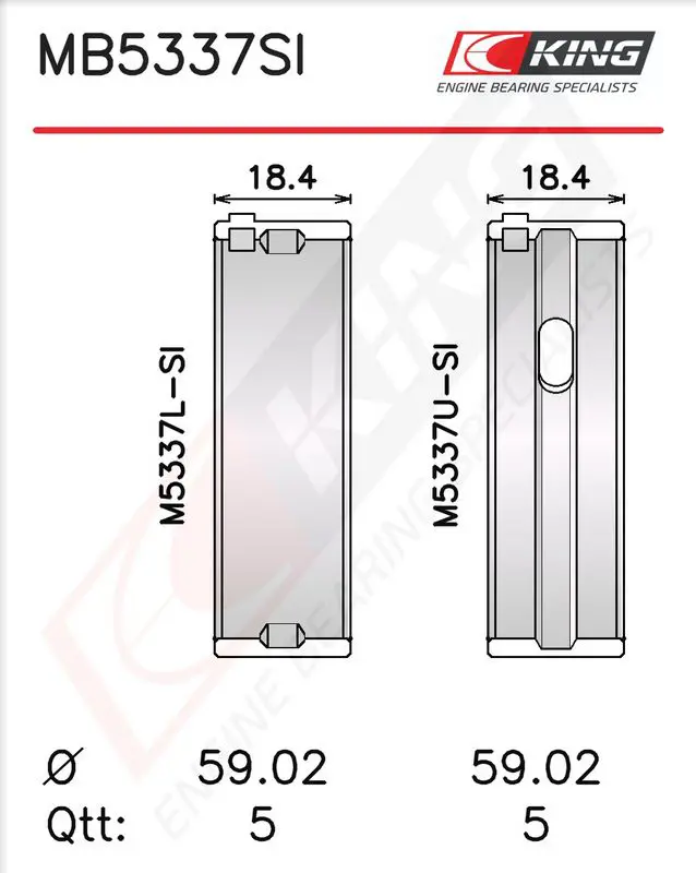 Crankshaft bearing set KING MB5337SI025