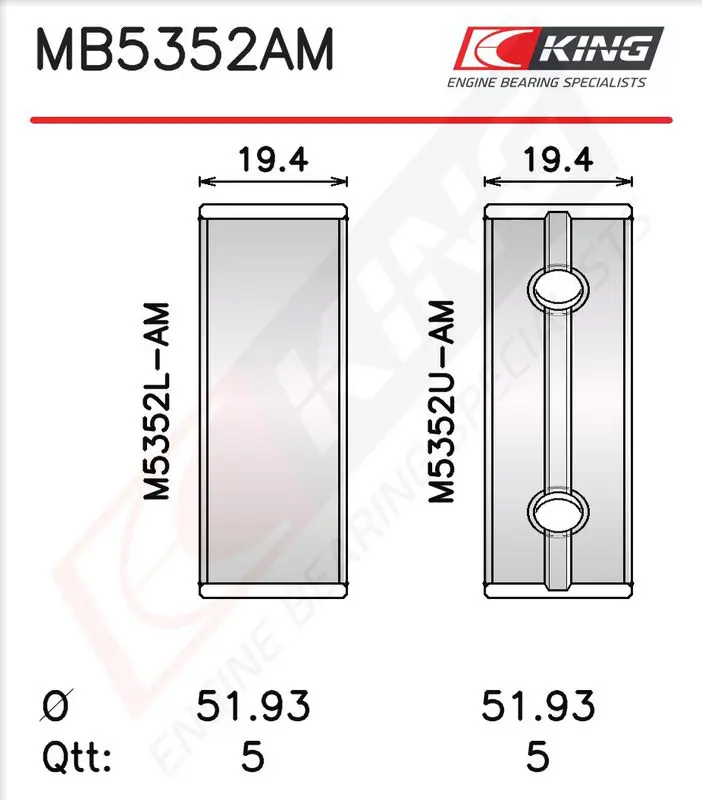 Kloķvārpstas gultņu komplekts KING MB5352AM