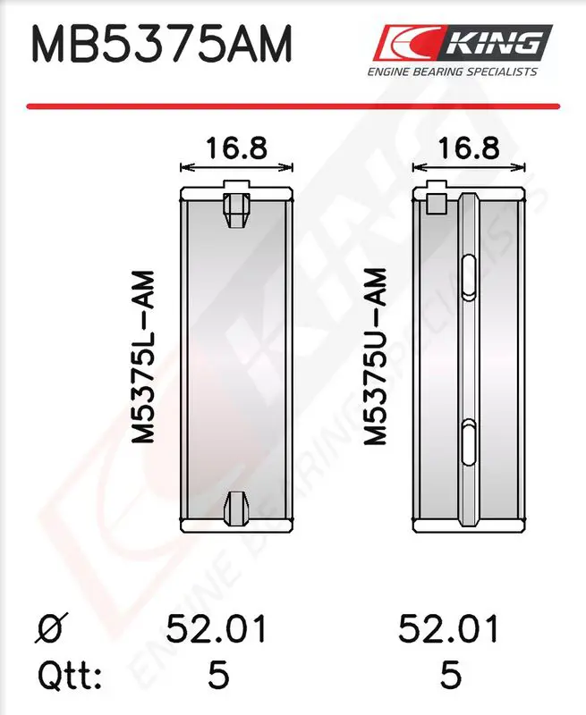 Kloķvārpstas gultņu komplekts KING MB5375AM025
