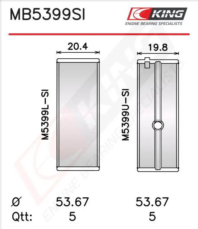 Kloķvārpstas gultņu komplekts KING MB5399SI03