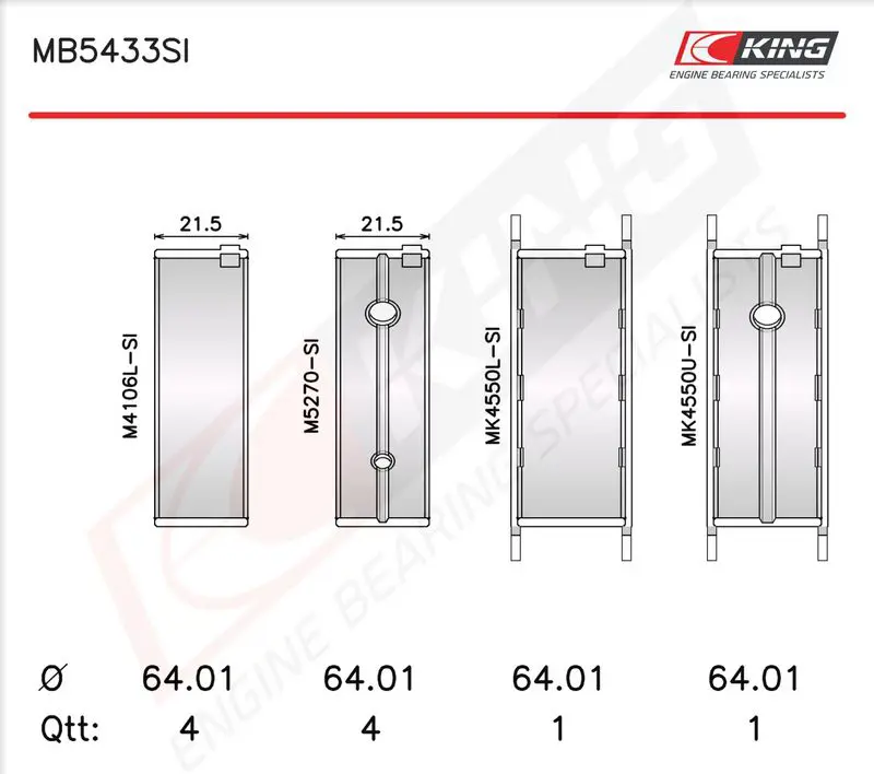 Kloķvārpstas gultņu komplekts KING MB5433SI