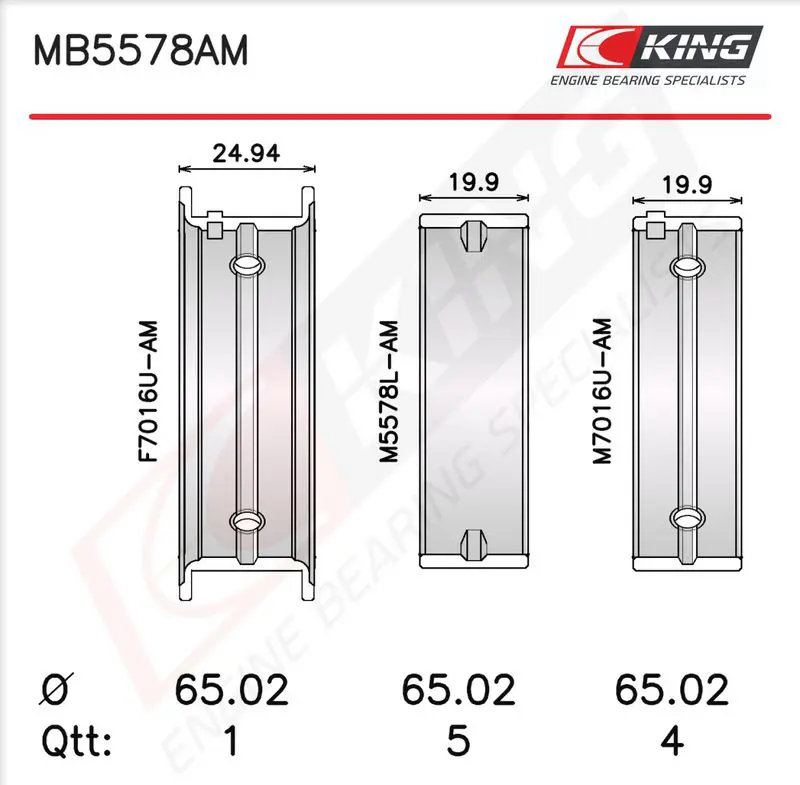 Kloķvārpstas gultņu komplekts KING MB5578AM
