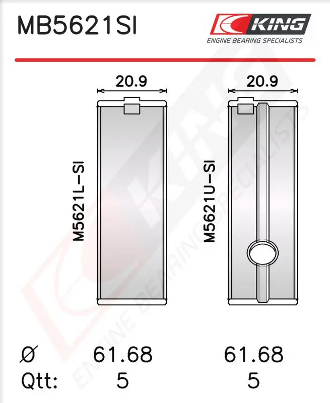 Kloķvārpstas gultņu komplekts KING MB5621SI