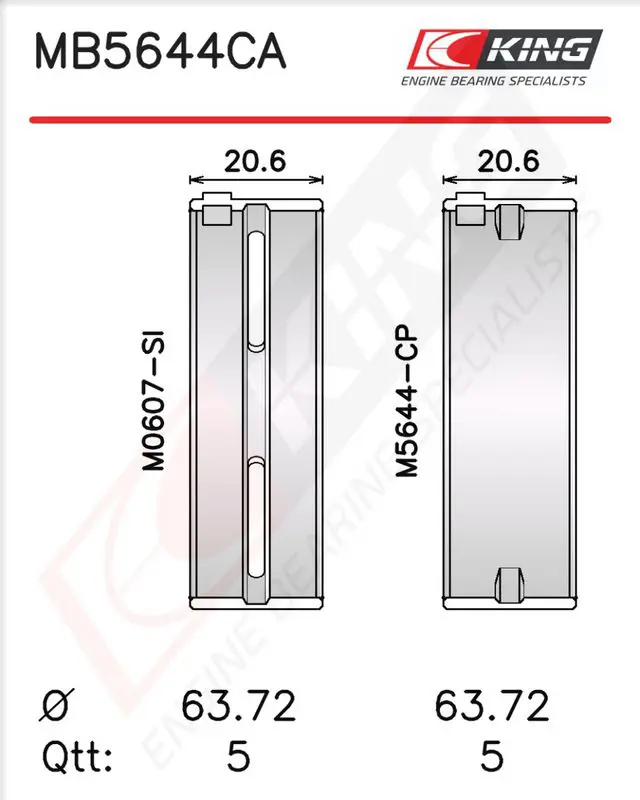 Kloķvārpstas gultņu komplekts KING MB5644CA010