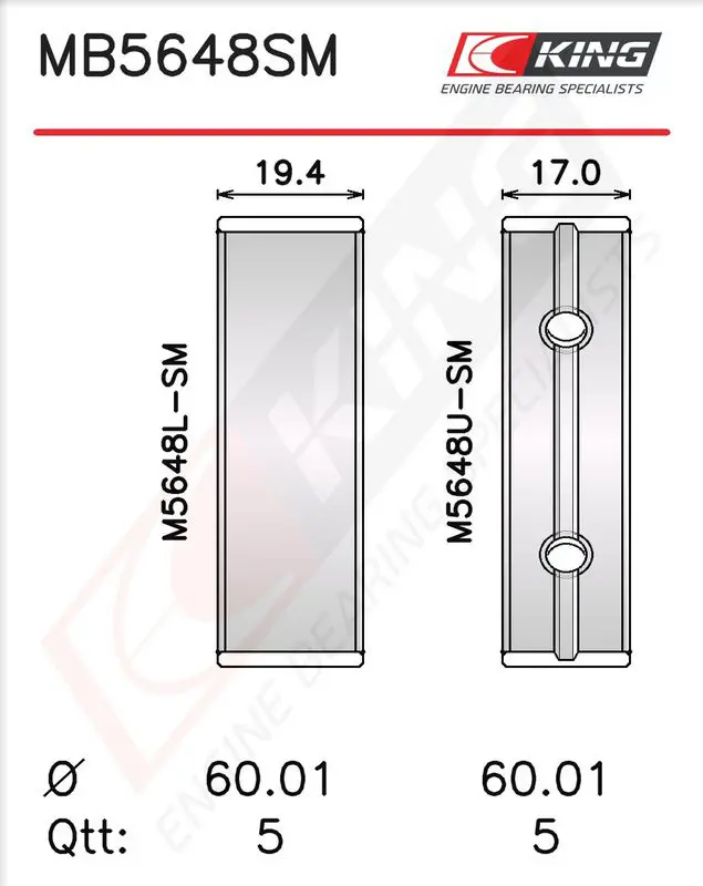 Crankshaft Bearing Set KING MB5648SM025