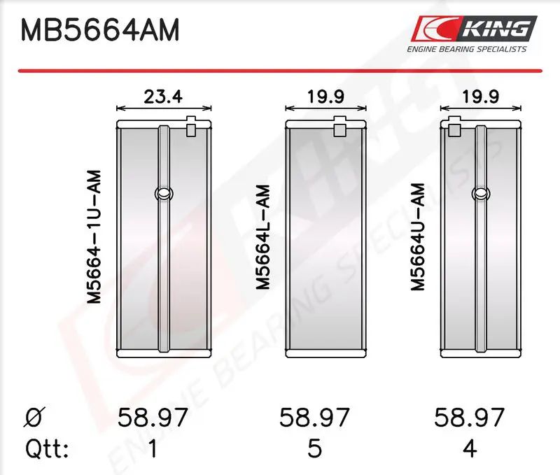 Kloķvārpstas gultņu komplekts KING MB5664AM