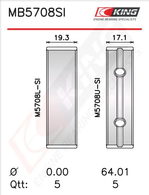 Kloķvārpstas gultņu komplekts KING MB5708SI025