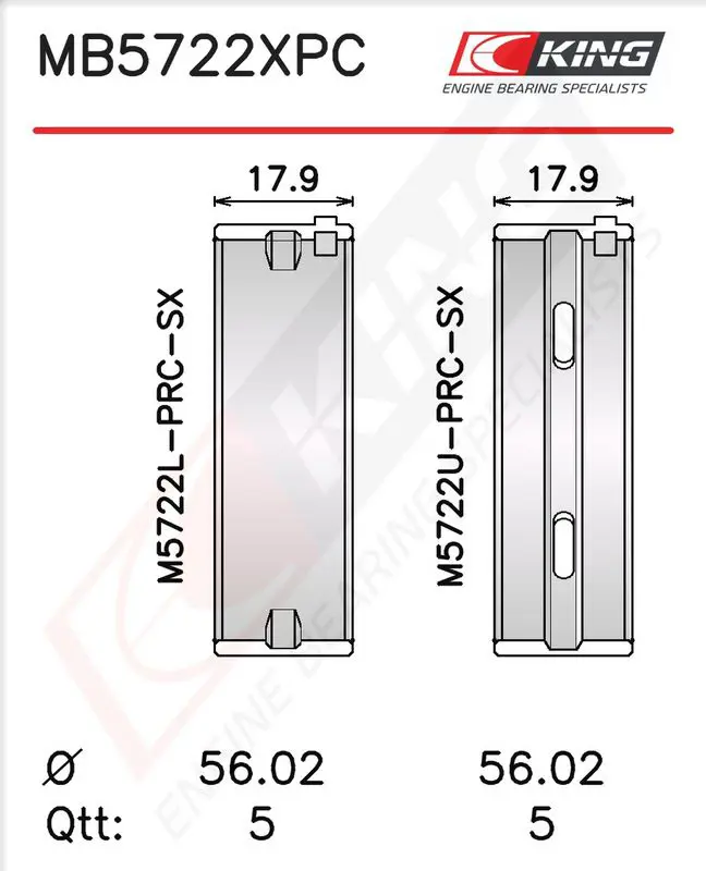Crankshaft Bearing Set KING MB5722XPC