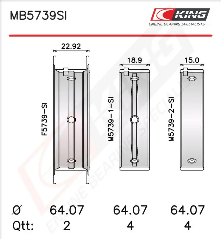 Crankshaft Bearing Set KING MB5739SI025