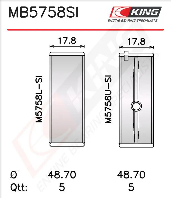 Crankshaft bearing set KING MB5758SI03